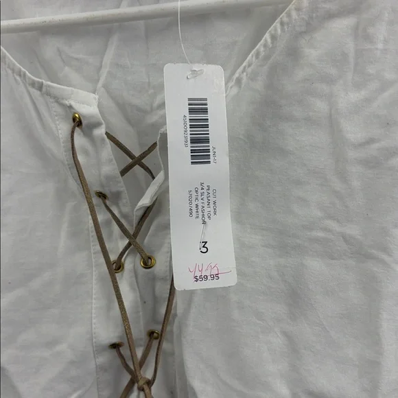 Chico’s Peasant Top 3/4 Sleeves Optic White Blouse Top Lace Up Tunic Women’s New - Picture 4 of 13